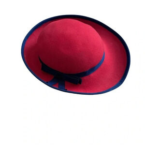 Vintage Doeskin Felt 100% Wool Red Hat Black Trim Bow made in USA